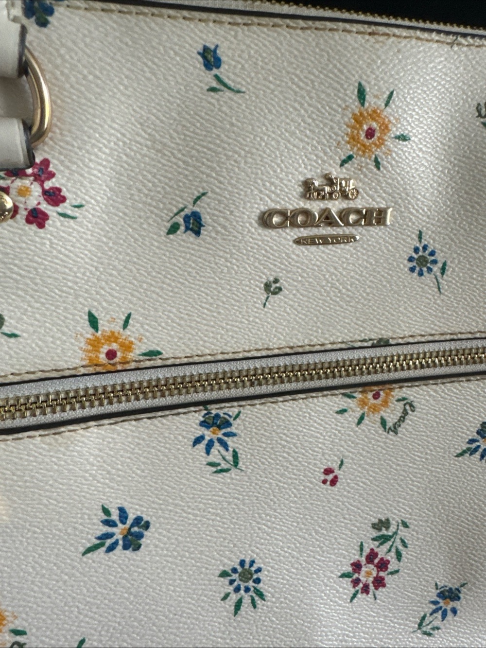 Coach Gallery Leather Tote w/ Wild Meadow Print Gold Chalk Multi C4251 Floral - Picture 7 of 14